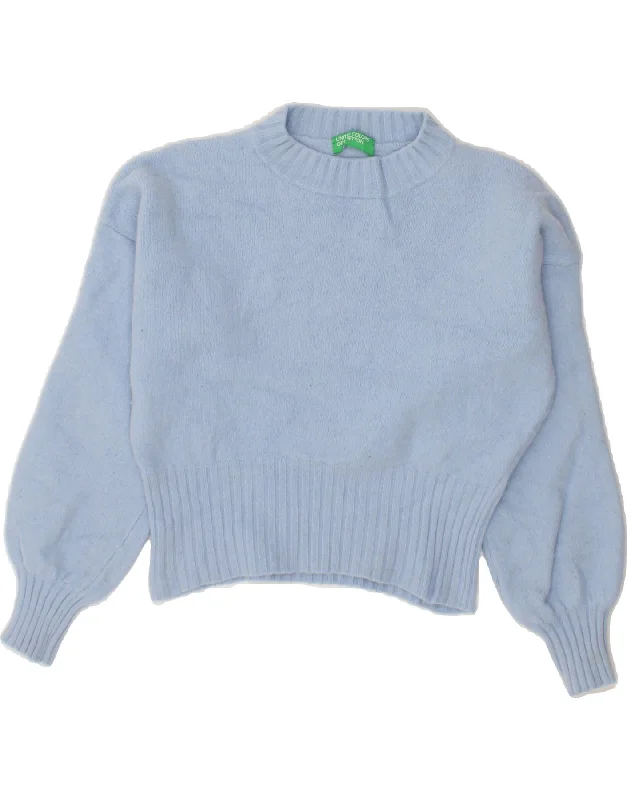 BENETTON Girls Crew Neck Jumper Sweater 12-13 Years Small  Blue Wool